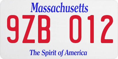 MA license plate 9ZB012