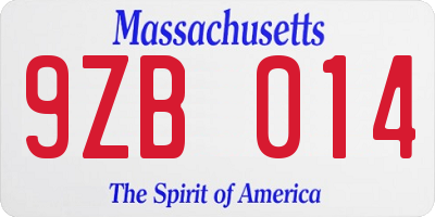 MA license plate 9ZB014