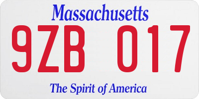 MA license plate 9ZB017