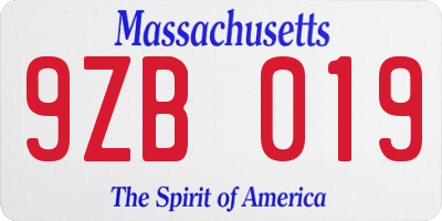 MA license plate 9ZB019