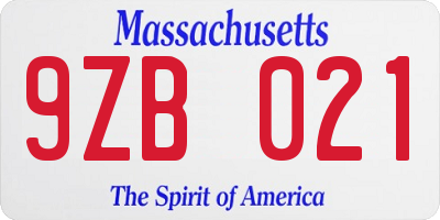 MA license plate 9ZB021