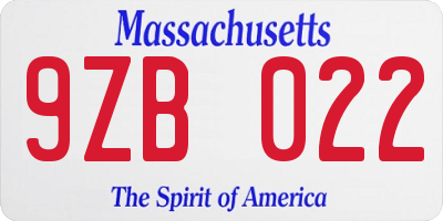 MA license plate 9ZB022
