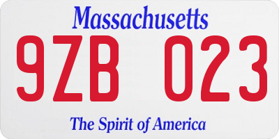 MA license plate 9ZB023