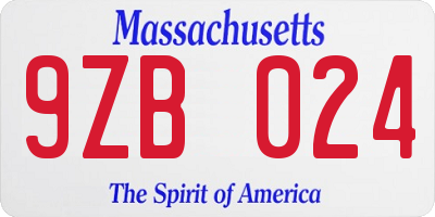 MA license plate 9ZB024