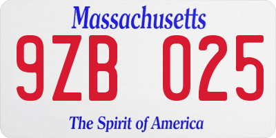MA license plate 9ZB025