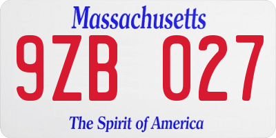 MA license plate 9ZB027