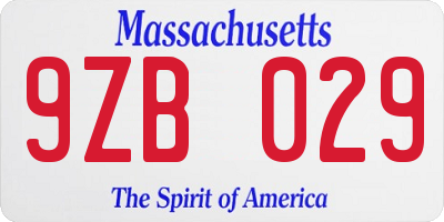 MA license plate 9ZB029