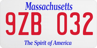 MA license plate 9ZB032