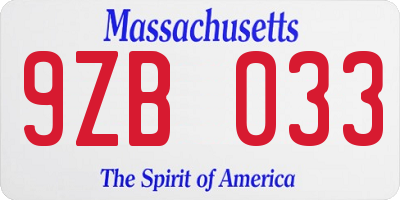 MA license plate 9ZB033