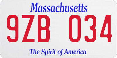 MA license plate 9ZB034