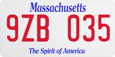 MA license plate 9ZB035