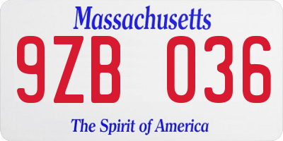 MA license plate 9ZB036