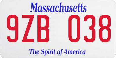 MA license plate 9ZB038