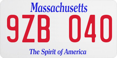 MA license plate 9ZB040
