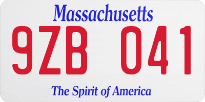 MA license plate 9ZB041