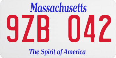 MA license plate 9ZB042