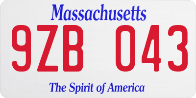 MA license plate 9ZB043