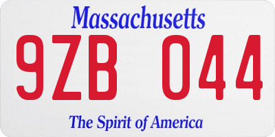 MA license plate 9ZB044