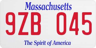 MA license plate 9ZB045
