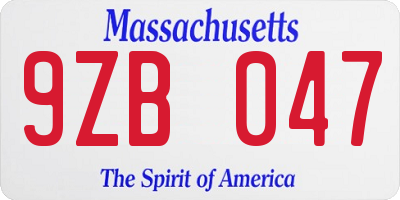 MA license plate 9ZB047