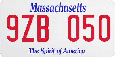 MA license plate 9ZB050