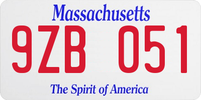 MA license plate 9ZB051