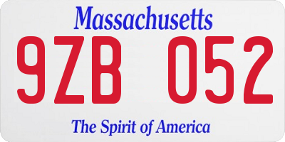 MA license plate 9ZB052