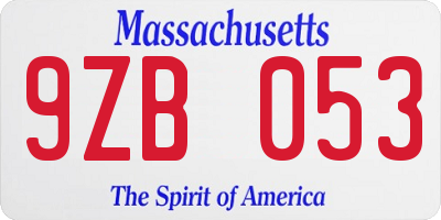 MA license plate 9ZB053