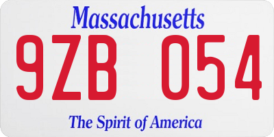MA license plate 9ZB054