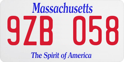 MA license plate 9ZB058