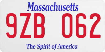 MA license plate 9ZB062