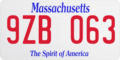 MA license plate 9ZB063