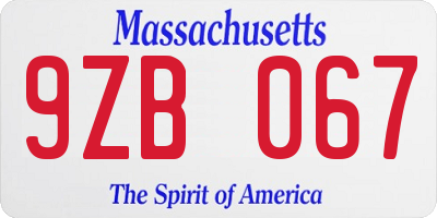 MA license plate 9ZB067