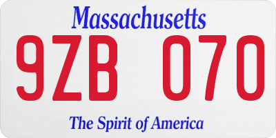 MA license plate 9ZB070