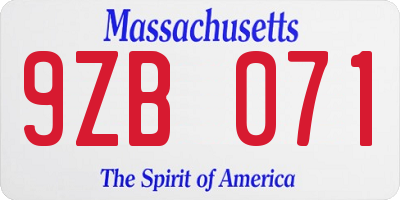 MA license plate 9ZB071