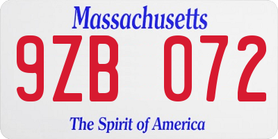 MA license plate 9ZB072