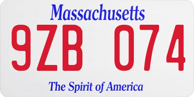 MA license plate 9ZB074