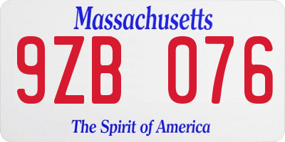 MA license plate 9ZB076