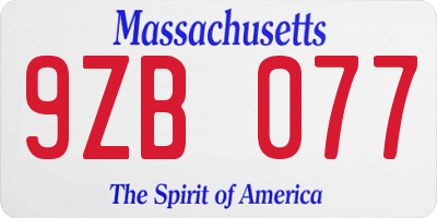 MA license plate 9ZB077