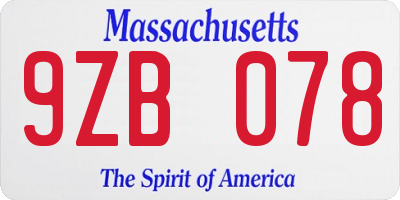 MA license plate 9ZB078