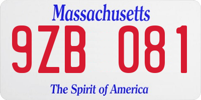 MA license plate 9ZB081