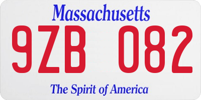 MA license plate 9ZB082