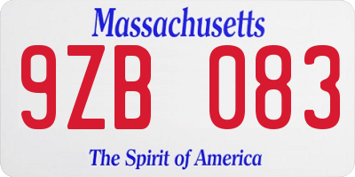MA license plate 9ZB083