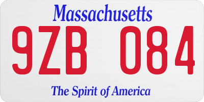 MA license plate 9ZB084