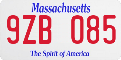 MA license plate 9ZB085