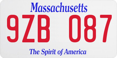 MA license plate 9ZB087