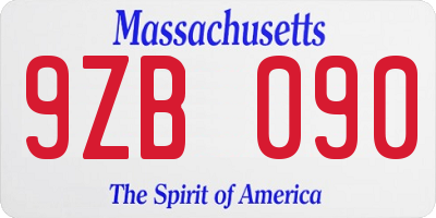 MA license plate 9ZB090