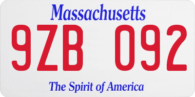 MA license plate 9ZB092