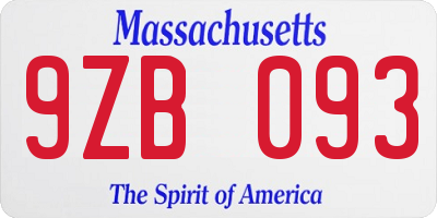 MA license plate 9ZB093