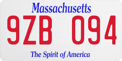 MA license plate 9ZB094